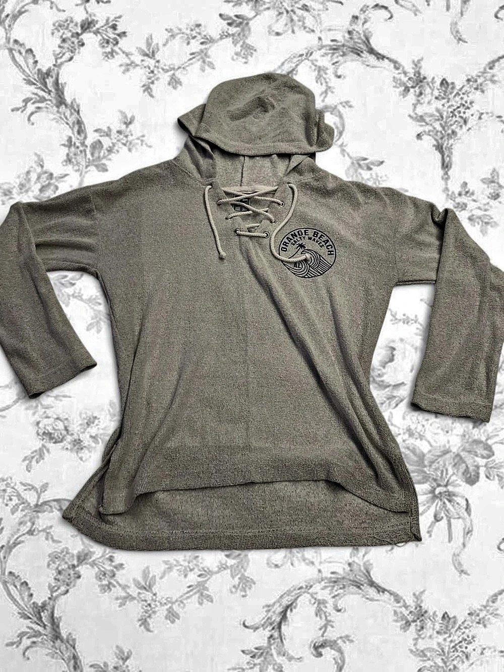 Alabama Orange Beach Gray Beach Hoodie With Ties in Front Size M